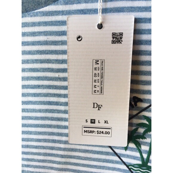 Denim & Flower men Ricky Singh Blue White Stripe Aloha Hawaii T Shirt sze Medium - Picture 6 of 11